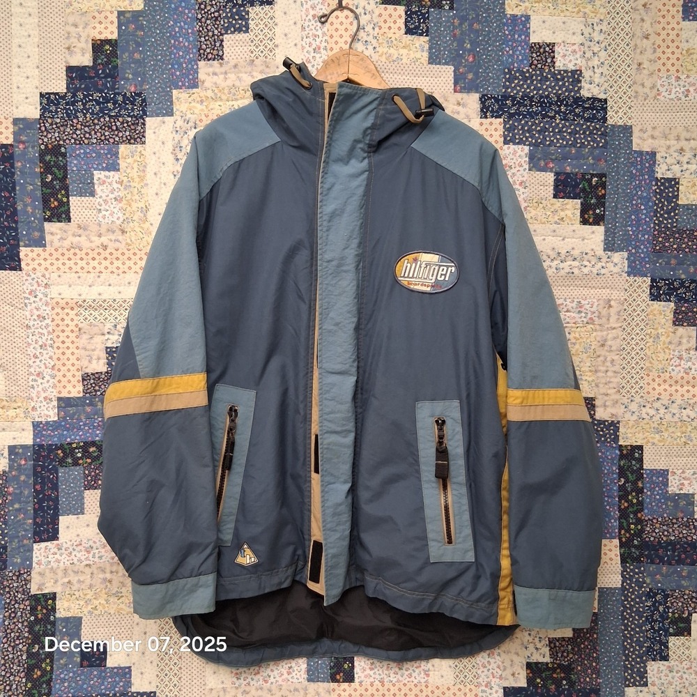 Vintage Tommy Hilfiger Boardsports Jacket Medium Blue Hooded Fleece Lined Retro